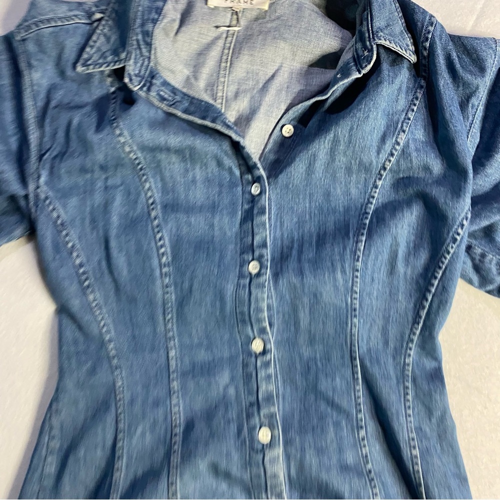 Frame Denim Blue Button-Down Dress - Picture 3 of 12